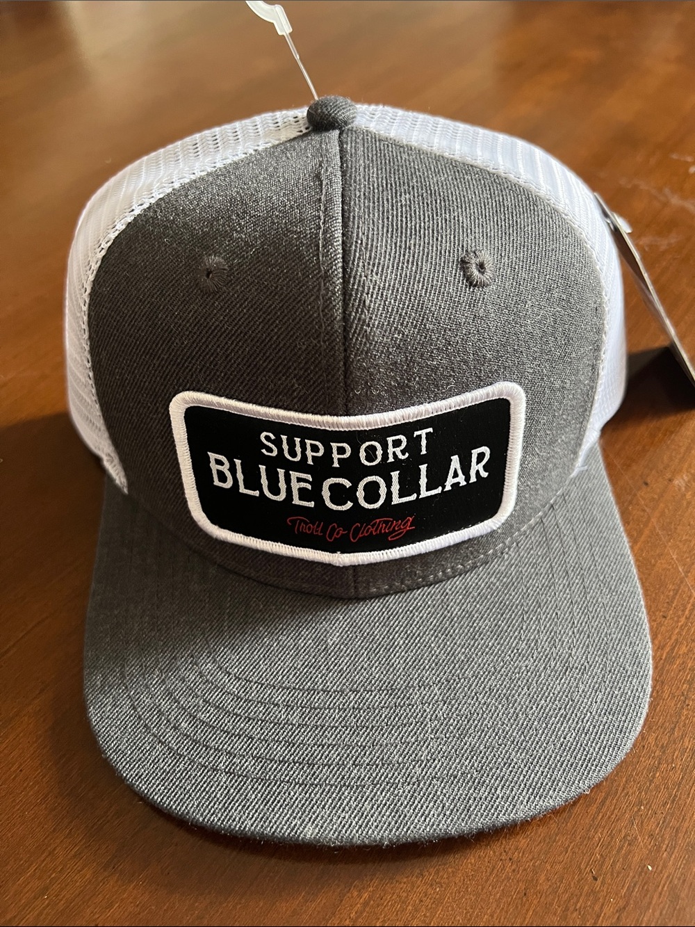 Support Blue Collar Grey & White Trucker Hat